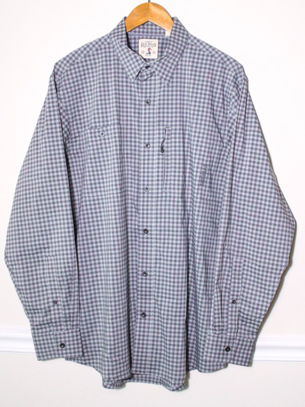 RedHead Utility Button Up Shirt Checkered Gingham Plaid Gray Size L
